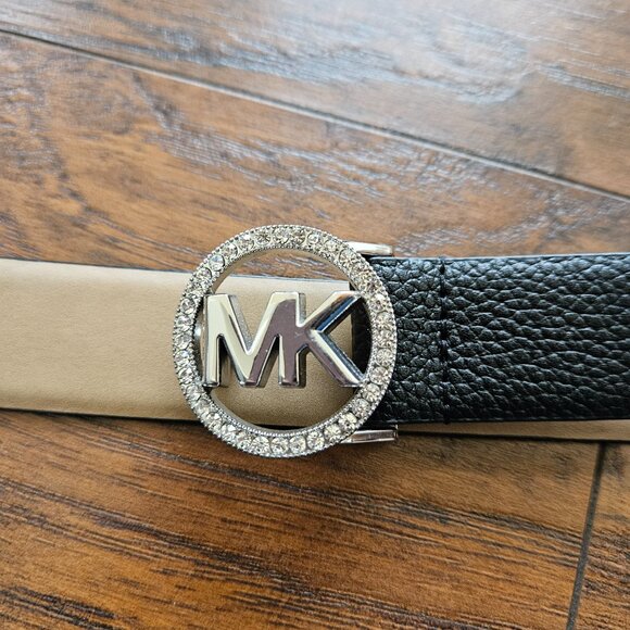 Michael Kors 1 INCH Leather Crystal Logo Belt Circle MK Signature Logo Size XL - Picture 6 of 6